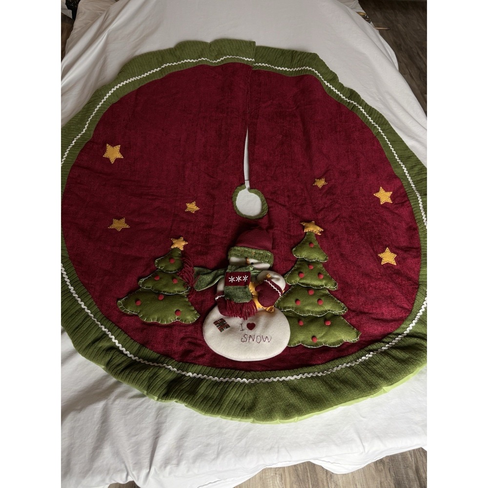 Santa's Best Merry Christmas‎ Tree Skirt Red Snowman Presents Holiday Decor EUC